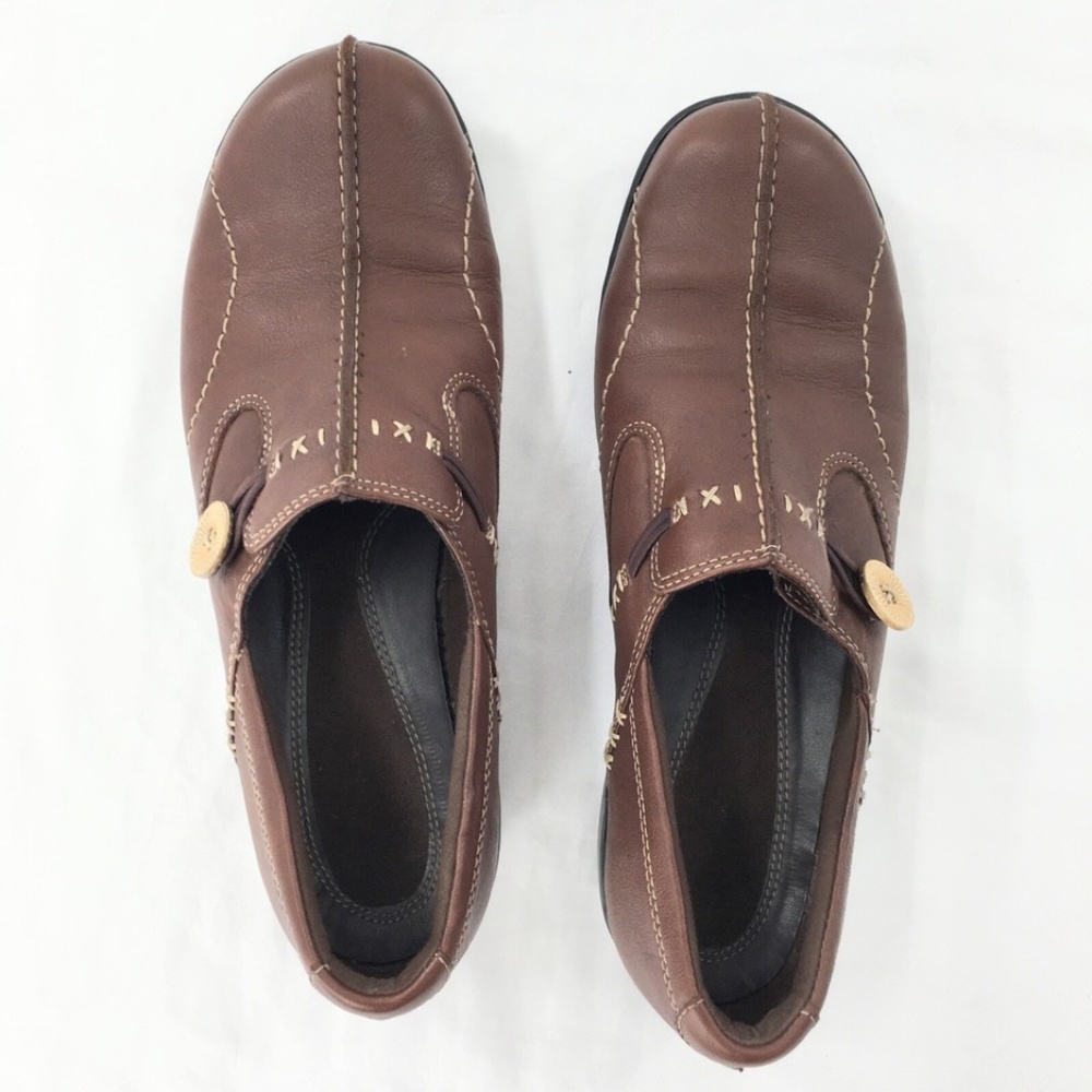 Clarks Womens Shoes 35063 Bendables Brown Leather Clogs W/Button Decor Sz 8M - Picture 6 of 9
